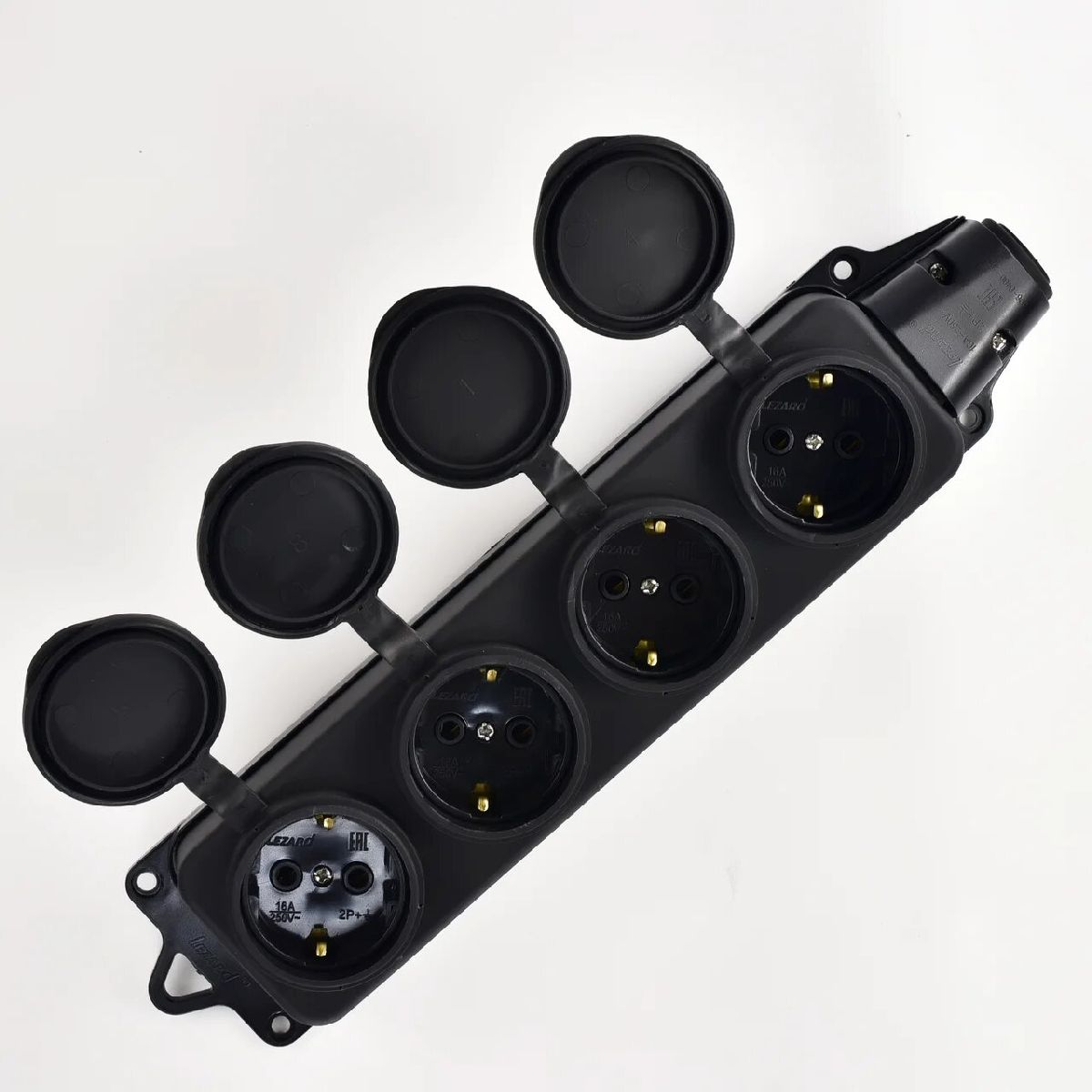 Розетка наружная четырехместная с заглушками Lezard Каучук 106-0400-0107/107