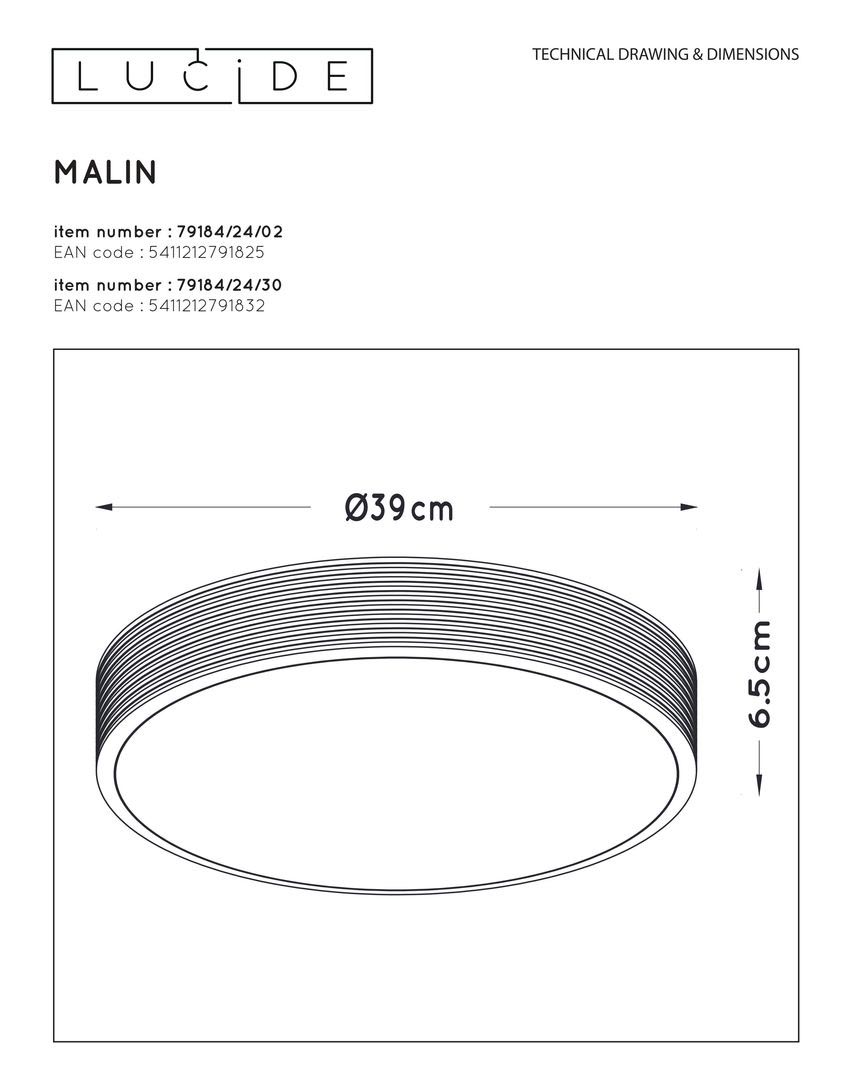 Потолочный светильник Lucide Malin 79184/24/30