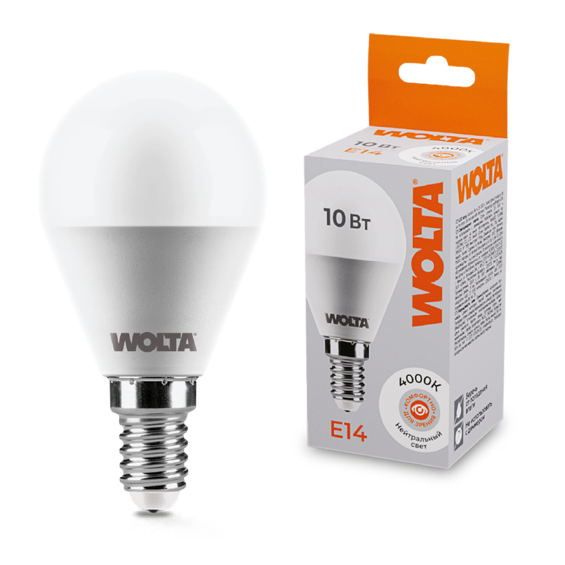 Светодиодная лампа WOLTA 10Вт 4000K E14 груша матовая 25S45GL10E14