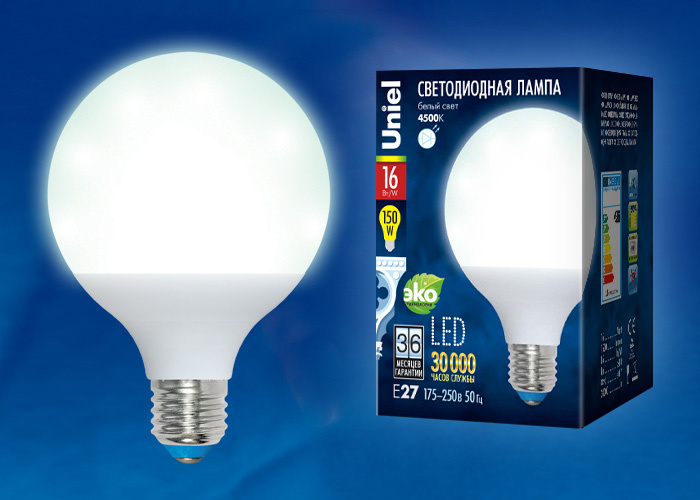 Лампа светодиодная (UL-00000776) Uniel E27 16W 4500K матовая LED-G95-16W/NW/E27/FR PLP02WH