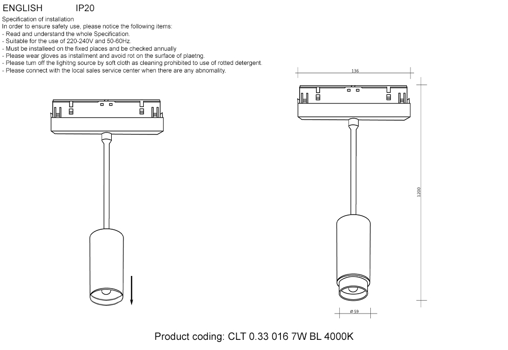 Трековый магнитный светильник Crystal Lux CLT 0.33 016 7W BL 4000K