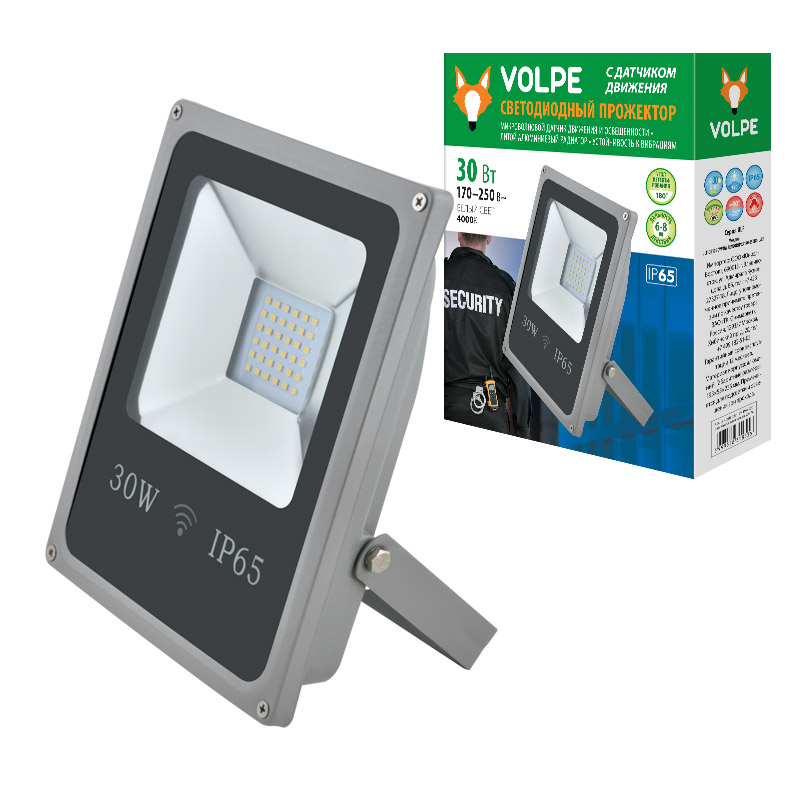 Прожектор Volpe ULF-Q510 30W/NW SENSOR IP65 170-250В SILVER картон UL-00001943