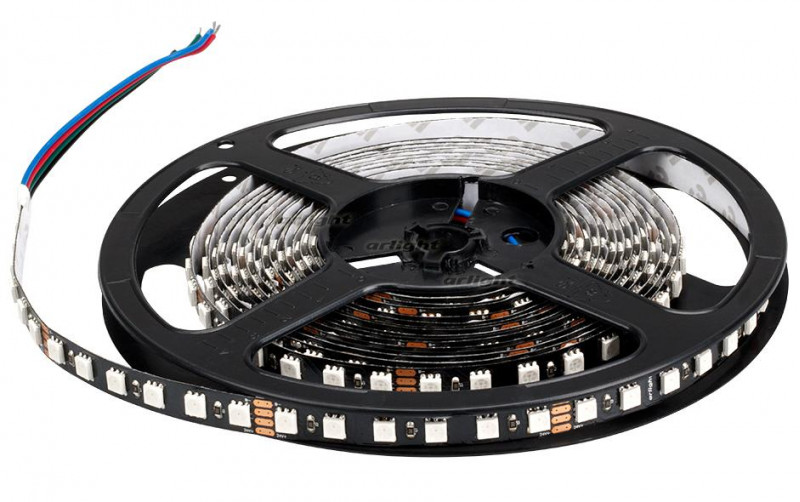 Светодиодная лента Arlight RT 2-5000 24V RGB 3X (5060, 420 LED, BLACK) 021759