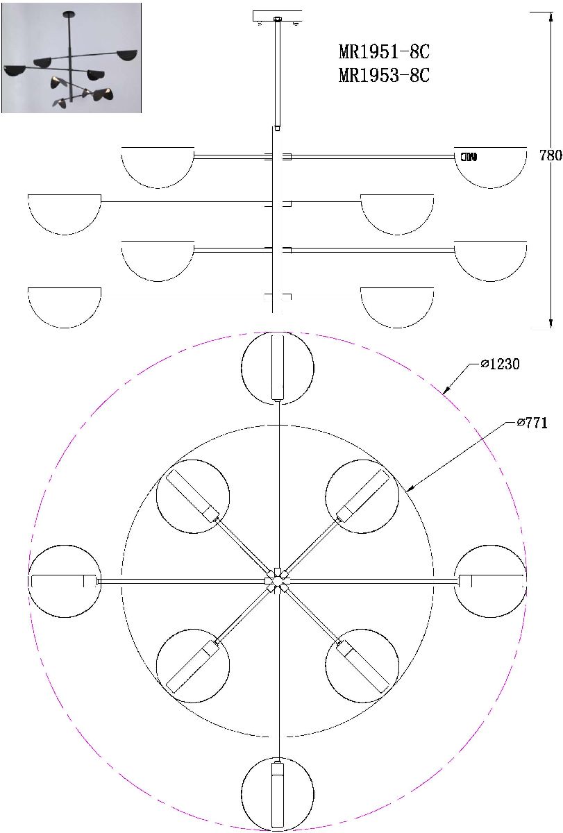 Люстра на штанге MyFar Valentina MR1953-8C
