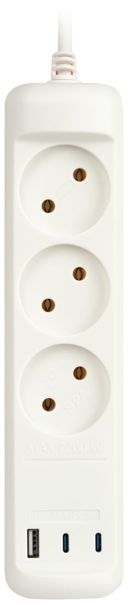 Удлинитель Эра U-3-3m-USB-W 3 розетки + 3xUSB A+C 3м 10А белый