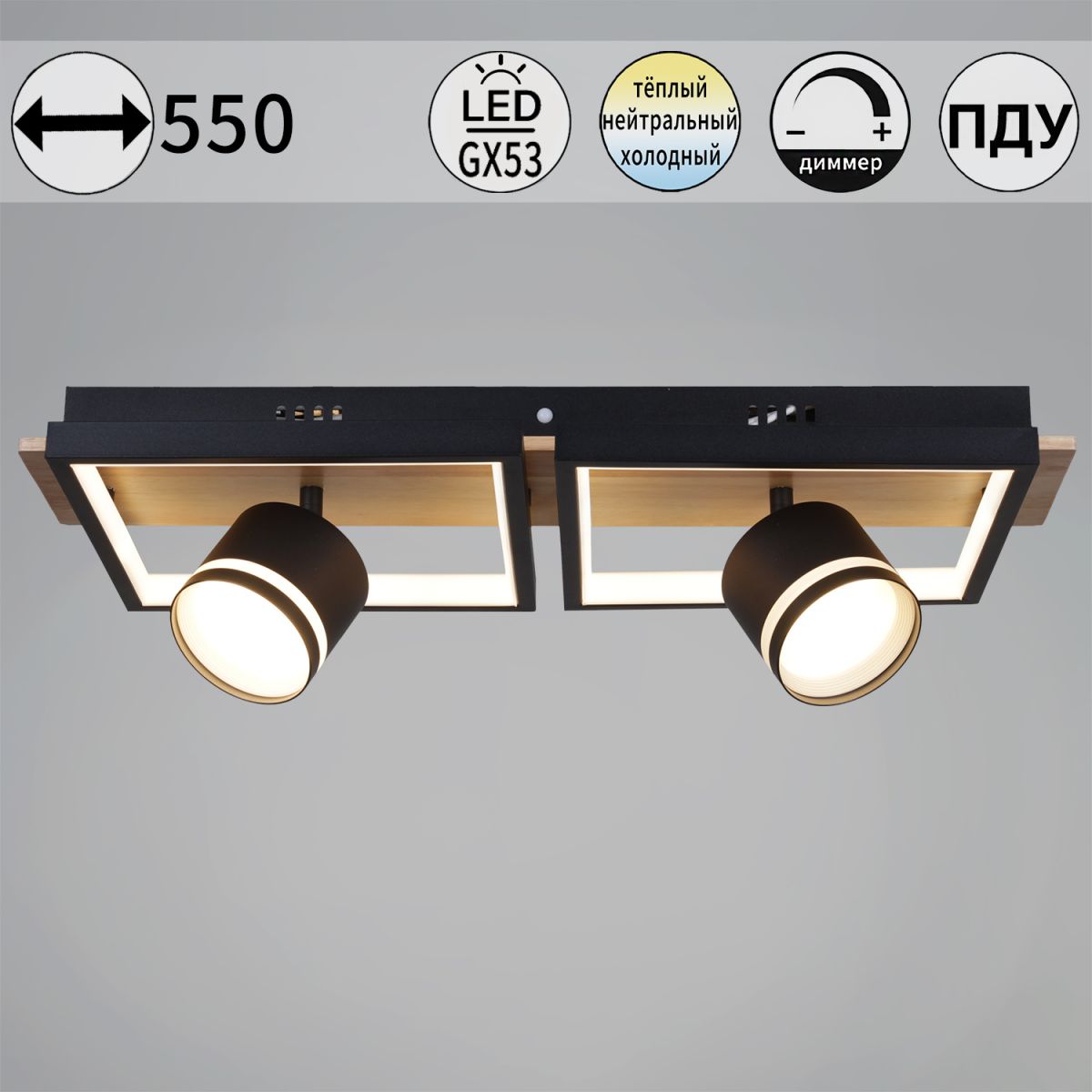 Потолочный светильник Reluce 19560-0.3-2+2 BK+WOOD