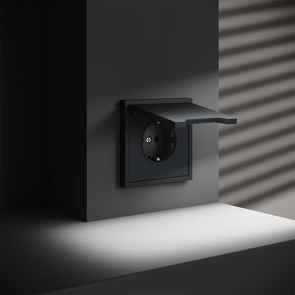 Розетка с защитными шторками и крышкой Voltum S70 VLS040307 (графит)