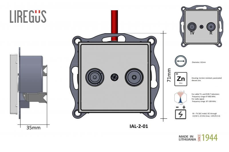Розетка телевизионная проходная (TV+R) Liregus Epsilon 28-3143