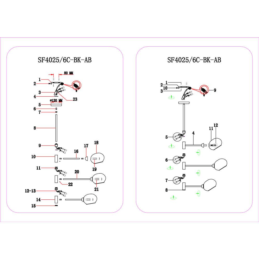 Потолочная люстра Seven Fires Menfi SF4025/6C-BK-AB