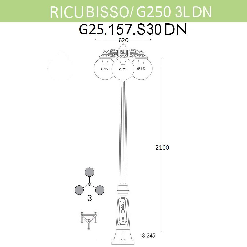 Уличный фонарь Fumagalli Ricu Bisso/G250 3Ldn G25.157.S30.BYE27DN