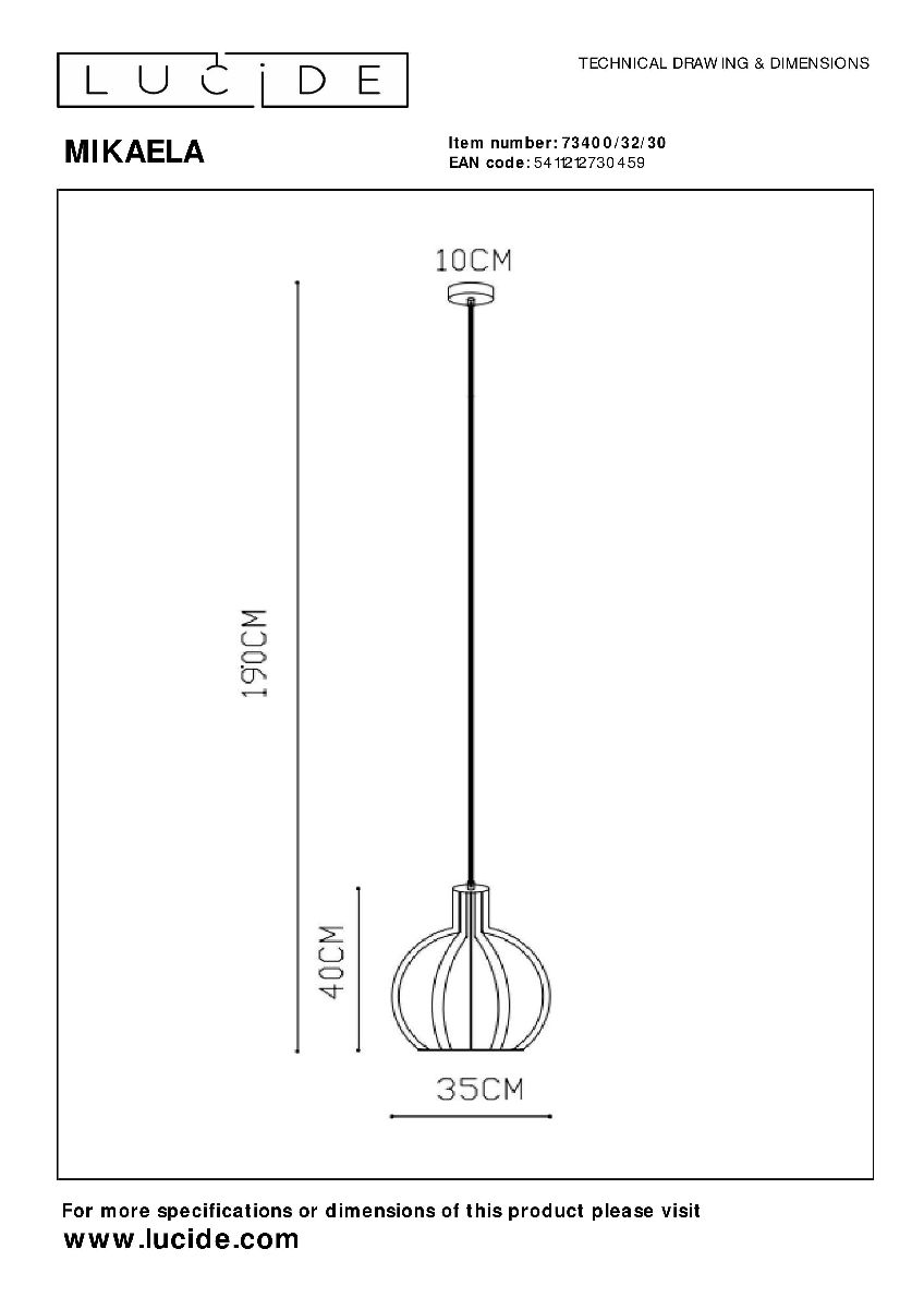 Подвесной светильник Lucide Mikaela 73400/32/30
