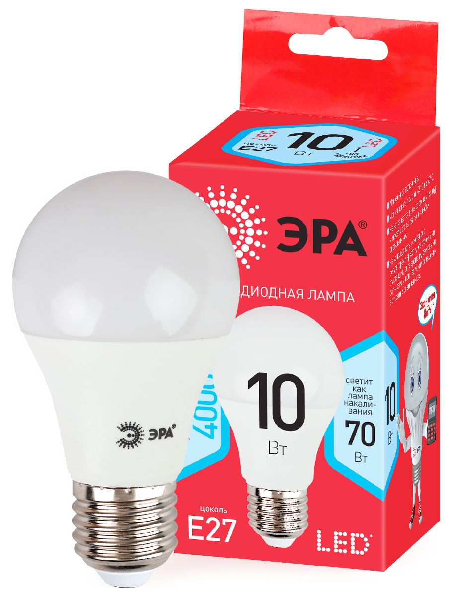Лампа светодиодная Эра E27 10W 4000K ECO LED A60-10W-840-E27 Б0028005