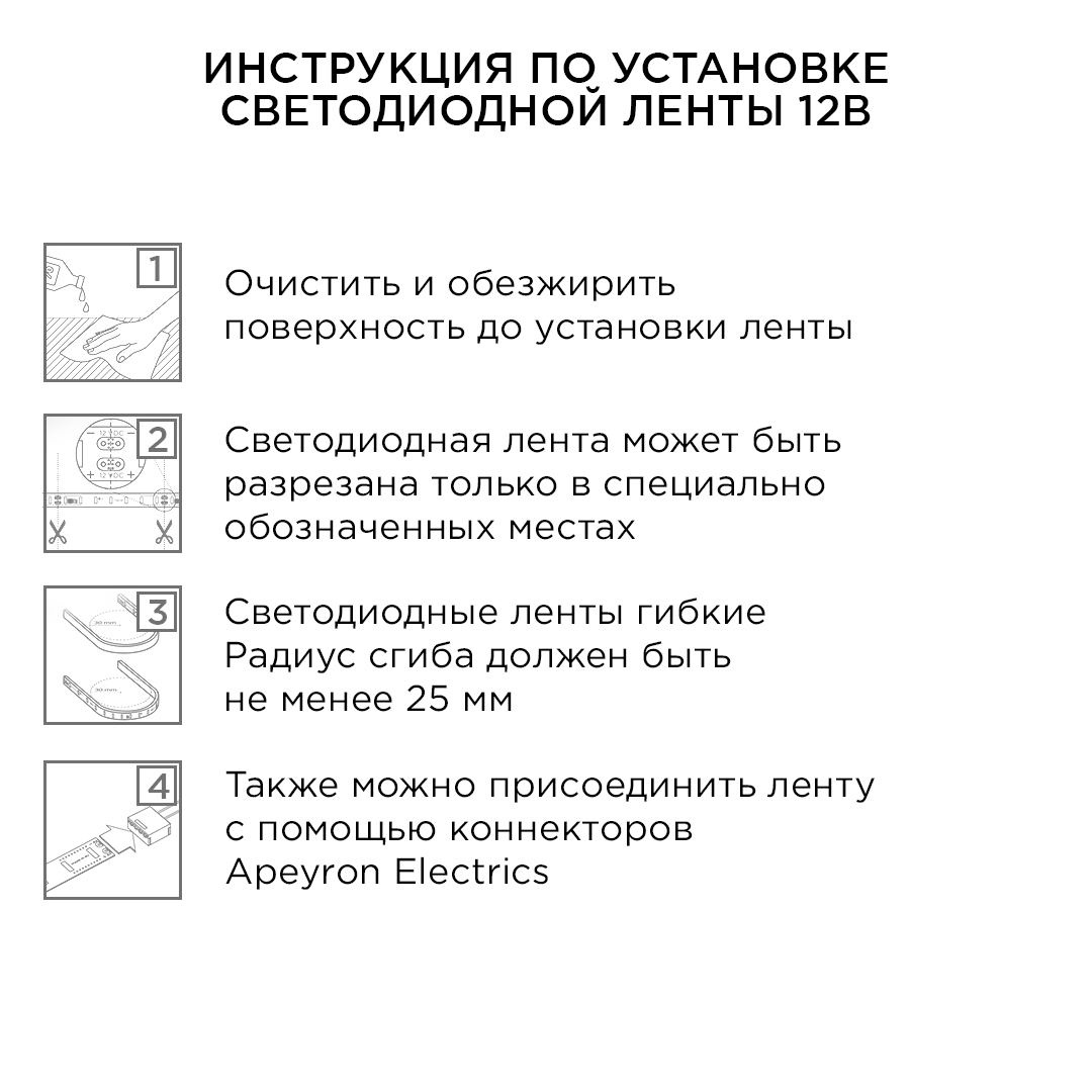 Комплект светодиодной ленты Apeyron 12В 4.8Вт/м smd 3528 60 д/м IP65 5м 3000K (блок, коннектор) 10-27