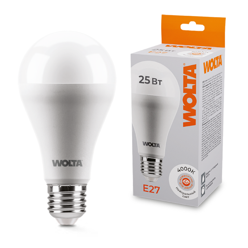 Светодиодная лампа WOLTA 25Вт 4000К E27 груша матовая 25S67BL25E27