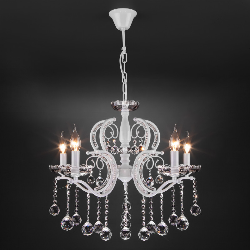 Подвесная люстра Eurosvet 10107/5 глянцевый белый/прозрачный хрусталь Strotskis