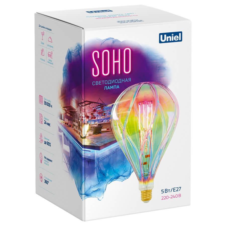 Лампа светодиодная филаментная (UL-00005917) Uniel E27 5W 2250K LED-SF31-5W/SOHO/E27/CW RAINBOW GLS77RB