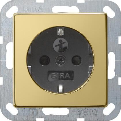 Розетка Gira System 55 Schuko с/з со шторками 16A 250V безвинтовой зажим латунь/черный 0453604