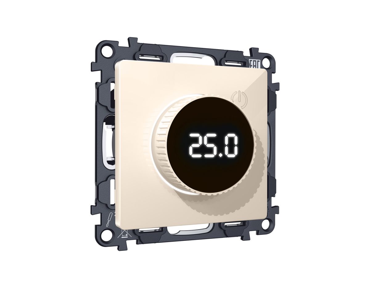 Комплект механизма терморегулятора с цифровым дисплеем с подсветкой и датчиком для теплого пола Alfa Бежевый глянец Quant Ambrella Volt MA305810 (AP3058, VM1385)
