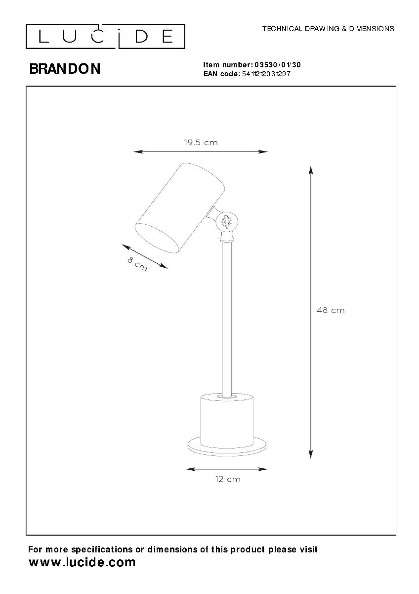 Настольная лампа Lucide Brandon 03530/01/30