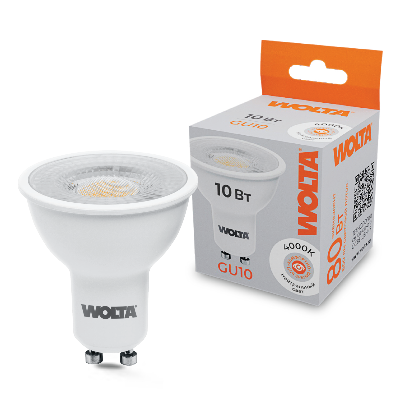 Светодиодная лампа WOLTA 10Вт 4000K GU10 матовая WSTD-PAR16-220V10W4KGU10-L