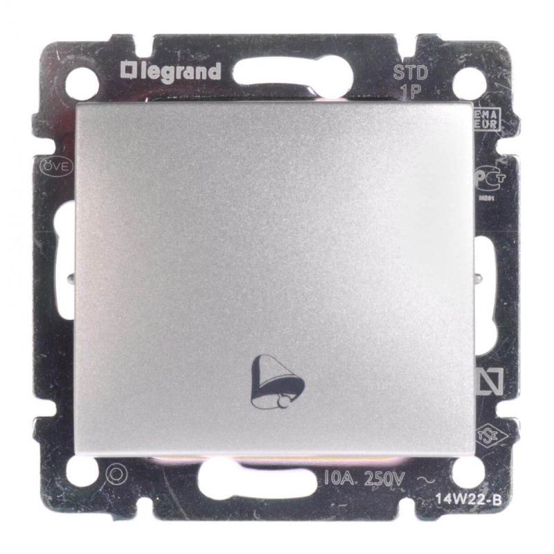 Выключатель кнопочный одноклавишный Legrand Valena Звонок алюминий 770216