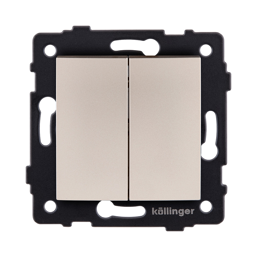 Выключатель 2-клавишный проходной 10А/250В, изогнутый, золотой Kollinger REA-R-009GD для Aspekt, Eleganz, Reflex