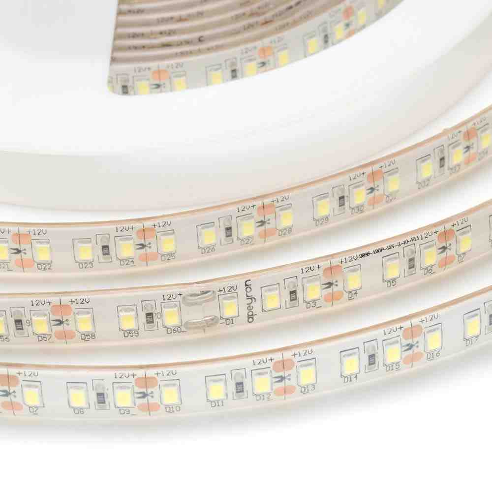 Светодиодная влагозащищенная лента Apeyron 12В 2835 10Вт/м 6500К 1000Лм/м 5м IP67 00-127
