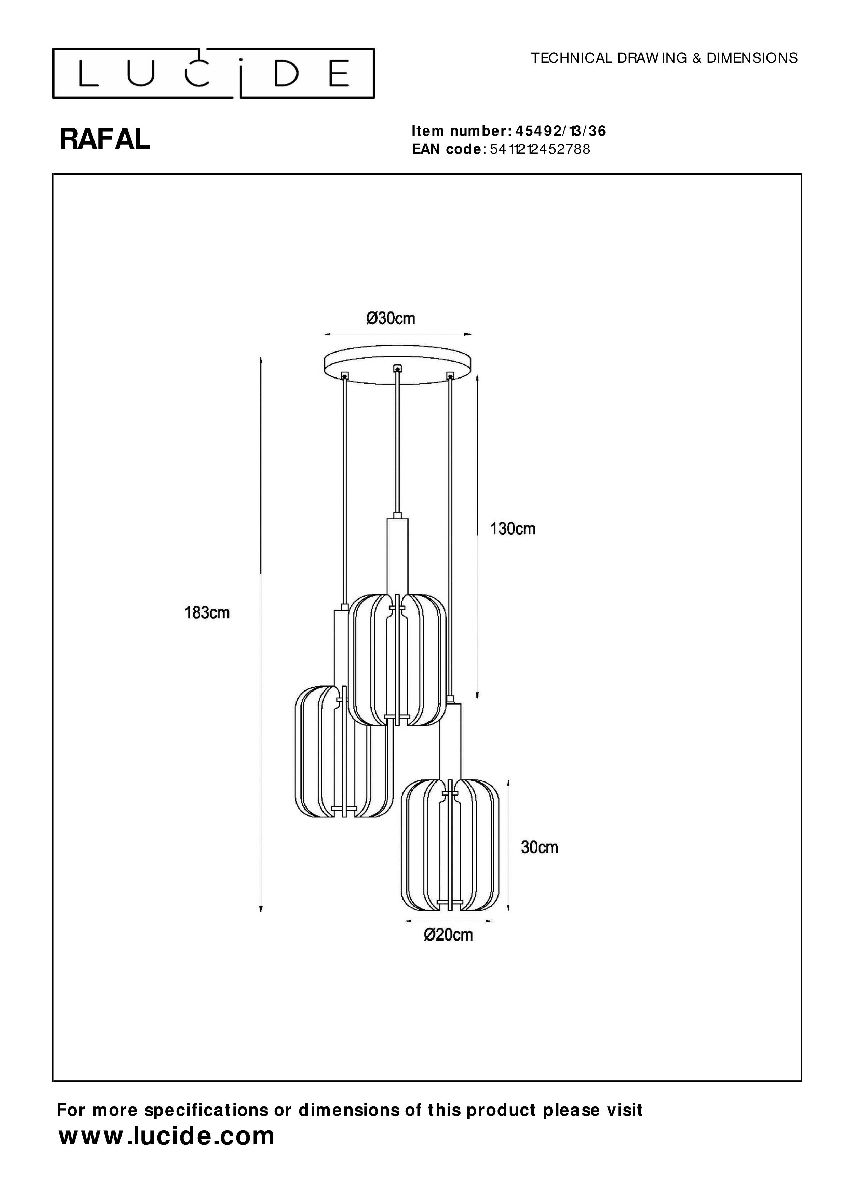 Подвесной светильник Lucide Rafal 45492/13/36
