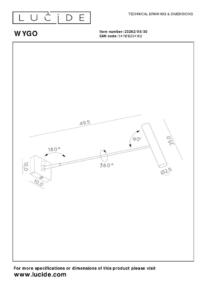 Бра Lucide Wygo 23262/05/30