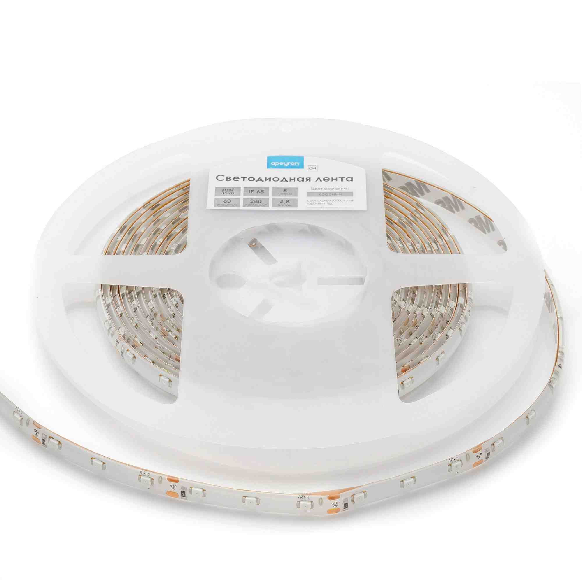 Светодиодная лента Apeyron 12В СТ 4,8Вт/м smd3528, 60д/м IP65 5м желтая 00-05