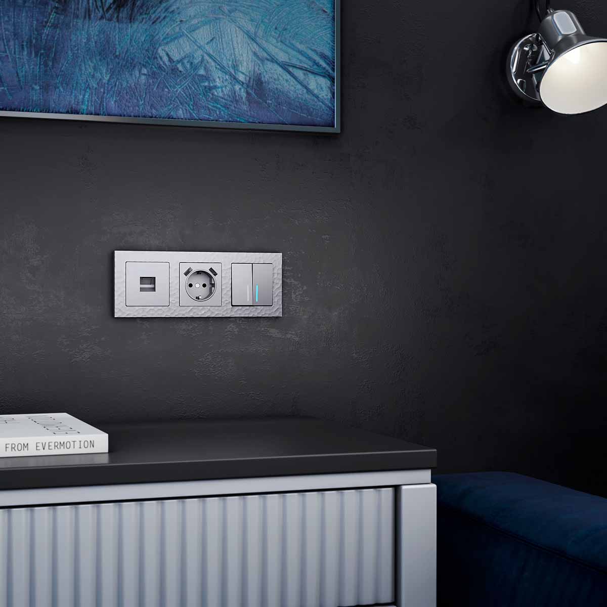 Розетка Werkel с заземлением, шторками и USBх2 серебряная W1171506 4690389156458