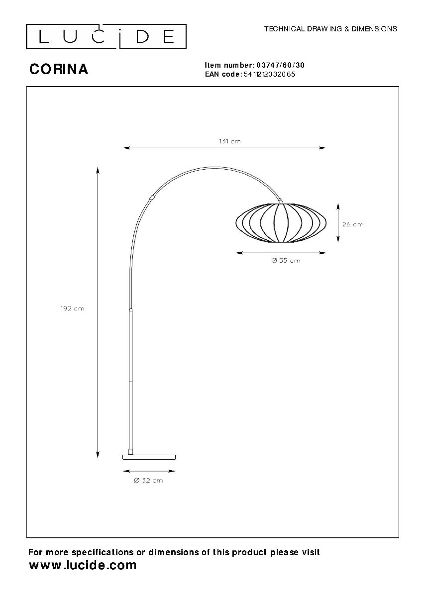 Торшер черный Lucide Corina 03747/60/30