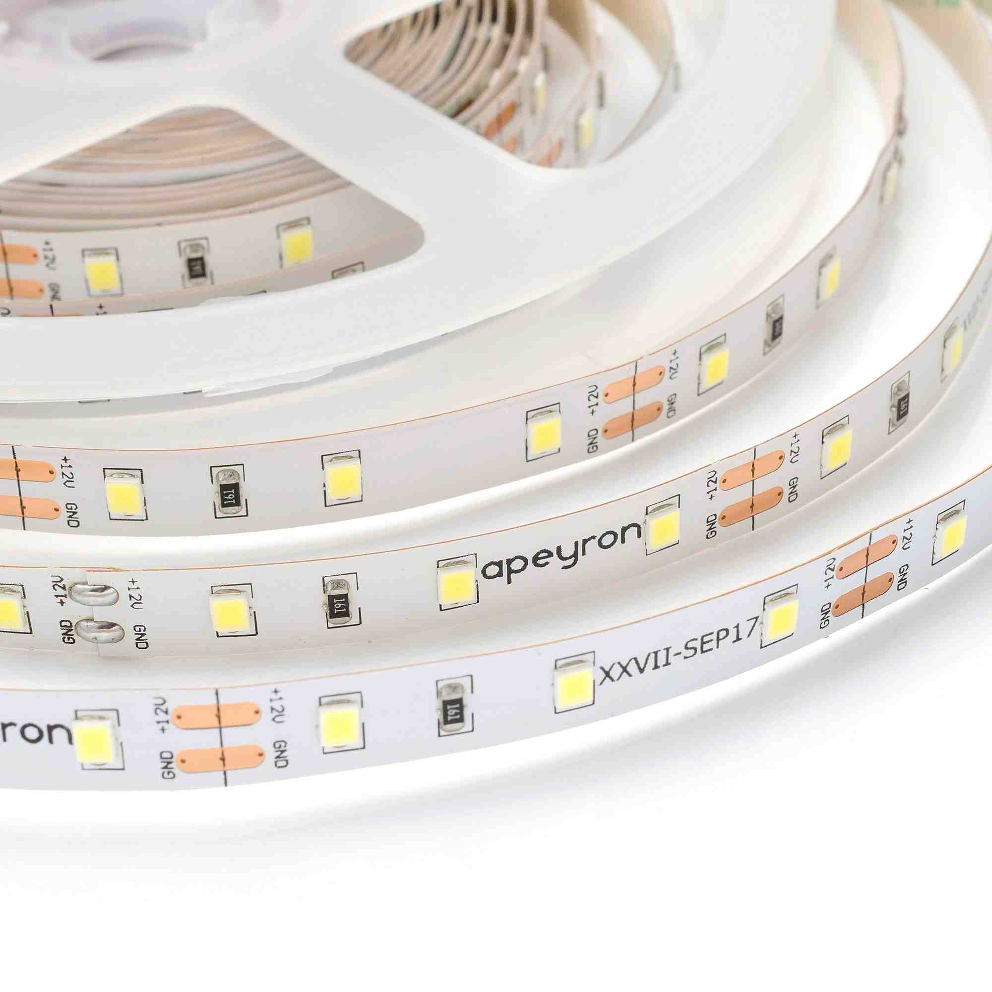 Светодиодная лента Apeyron 12В СТ 4,8Вт/м smd3528, 60д/м IP20 280Лм/м 5м 6500К 02BL