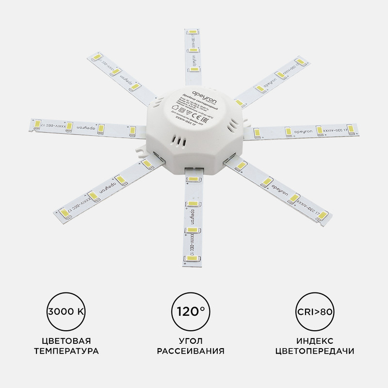Комплект светодиодных линеек Apeyron Звездочка 220В 5730 12Вт 3000К IP30 12-08