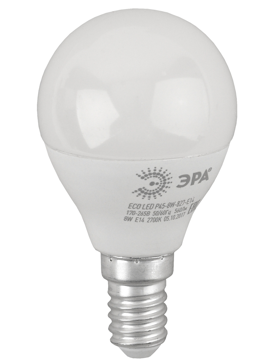Лампа светодиодная Эра E14 8W 2700K ECO LED P45-8W-827-E14 Б0030022