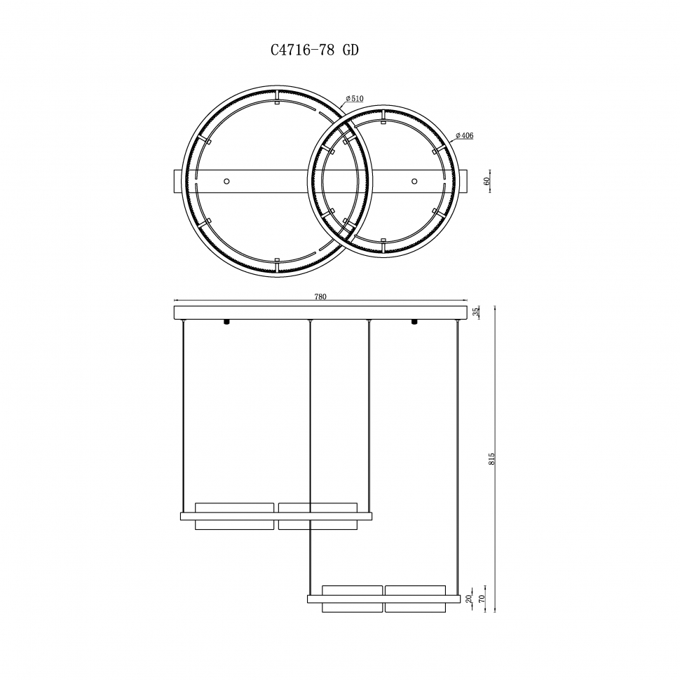 Подвесная люстра iLedex Meridian C4716-78 GD