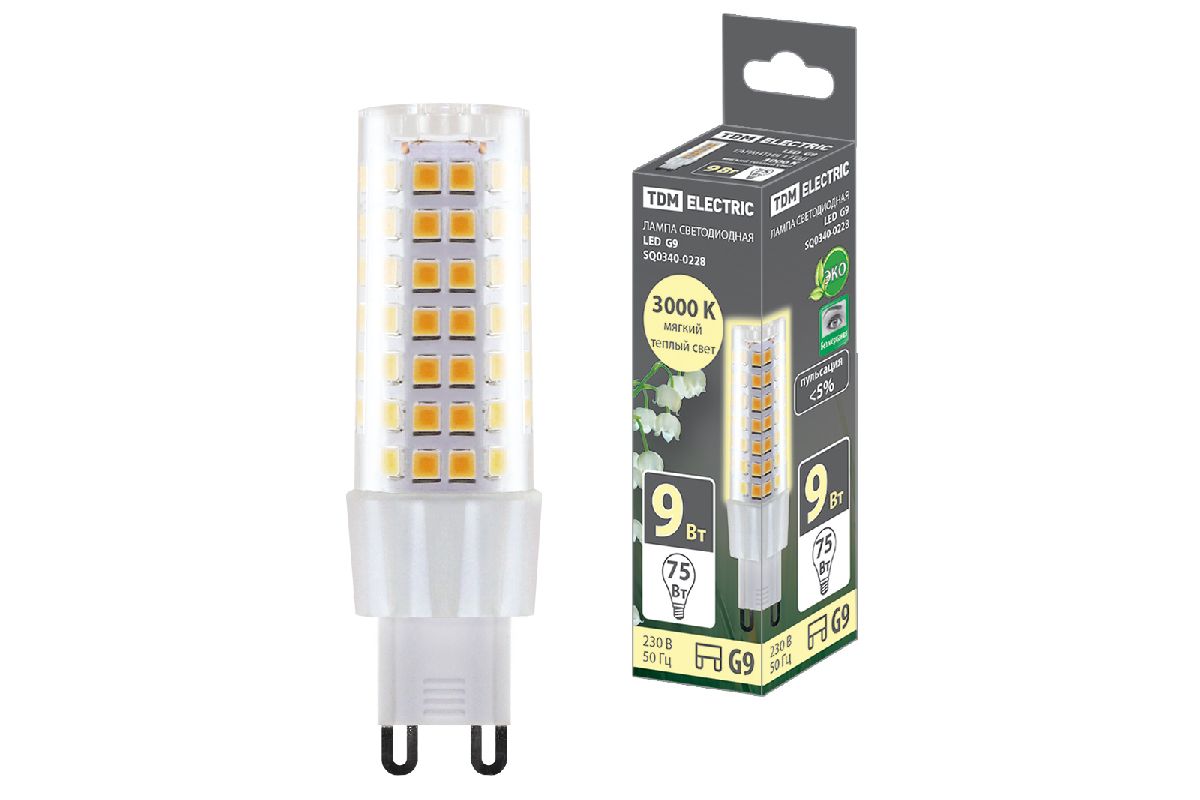 Лампа светодиодная TDM Electric G9 9W 3000K прозрачная SQ0340-0228