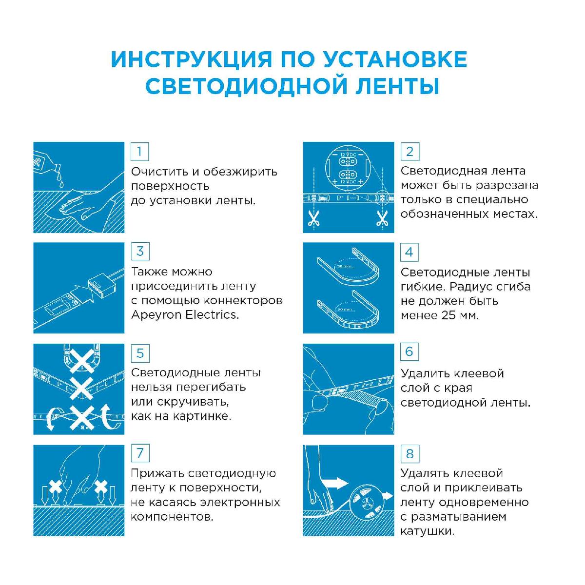 Светодиодная лента Apeyron 24В ПРО 18Вт/м smd2835 168д/м IP20 2000Лм/м 5м 3000К 00-301