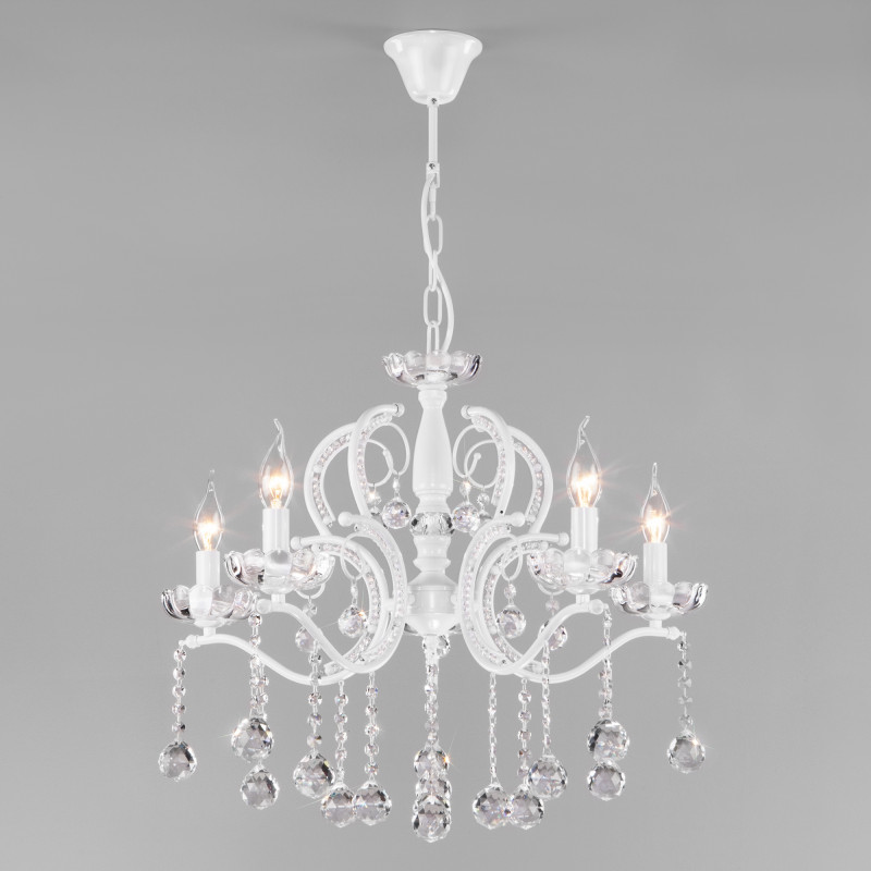 Подвесная люстра Eurosvet 10107/5 глянцевый белый/прозрачный хрусталь Strotskis