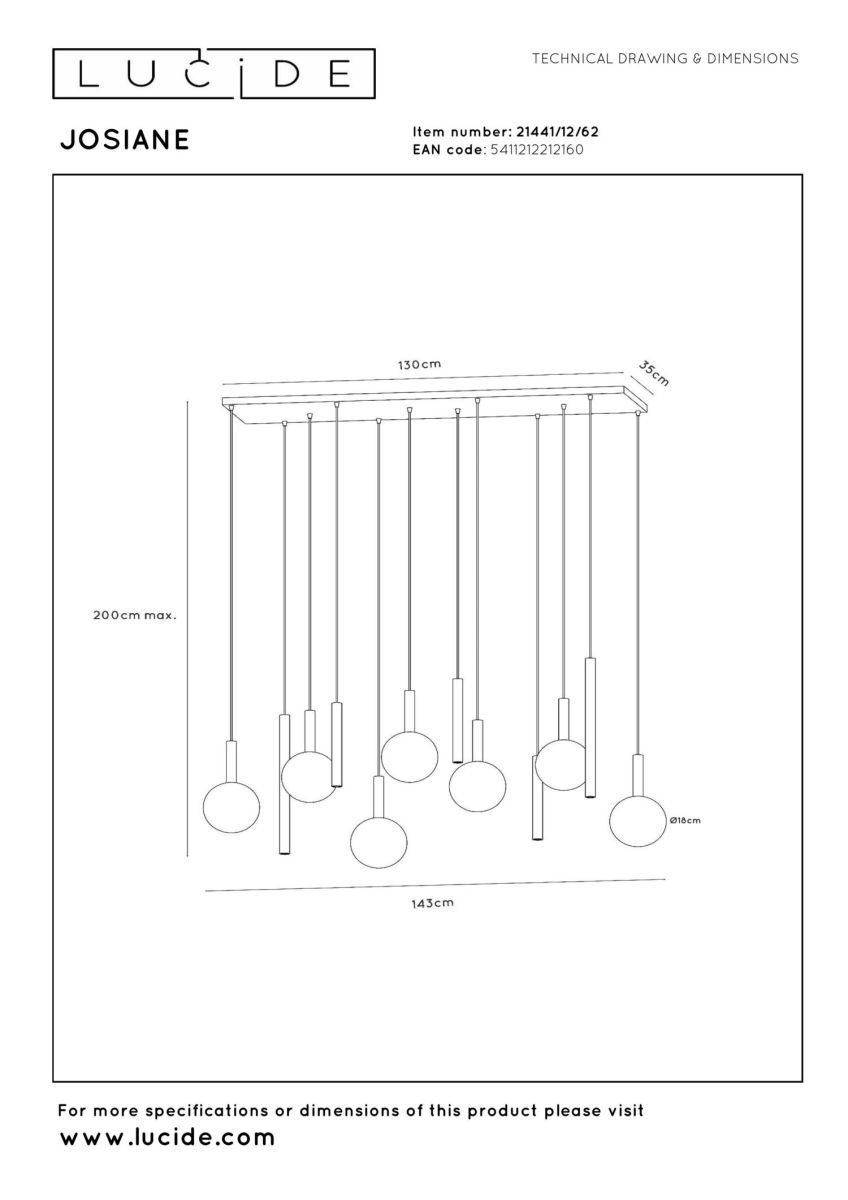 Подвесной светильник Lucide Josiane 21441/12/62