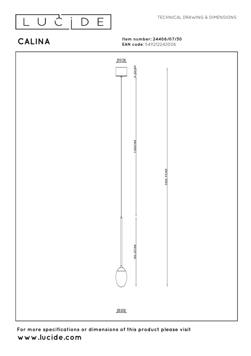 Подвесной светильник Lucide Calina 24406/07/30