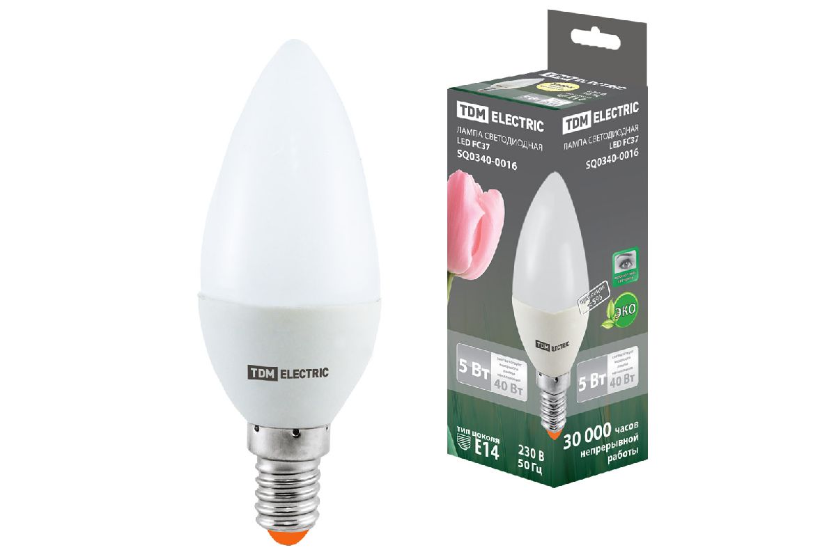 Лампа светодиодная TDM Electric Е14 5W 3000K прозрачная SQ0340-0016