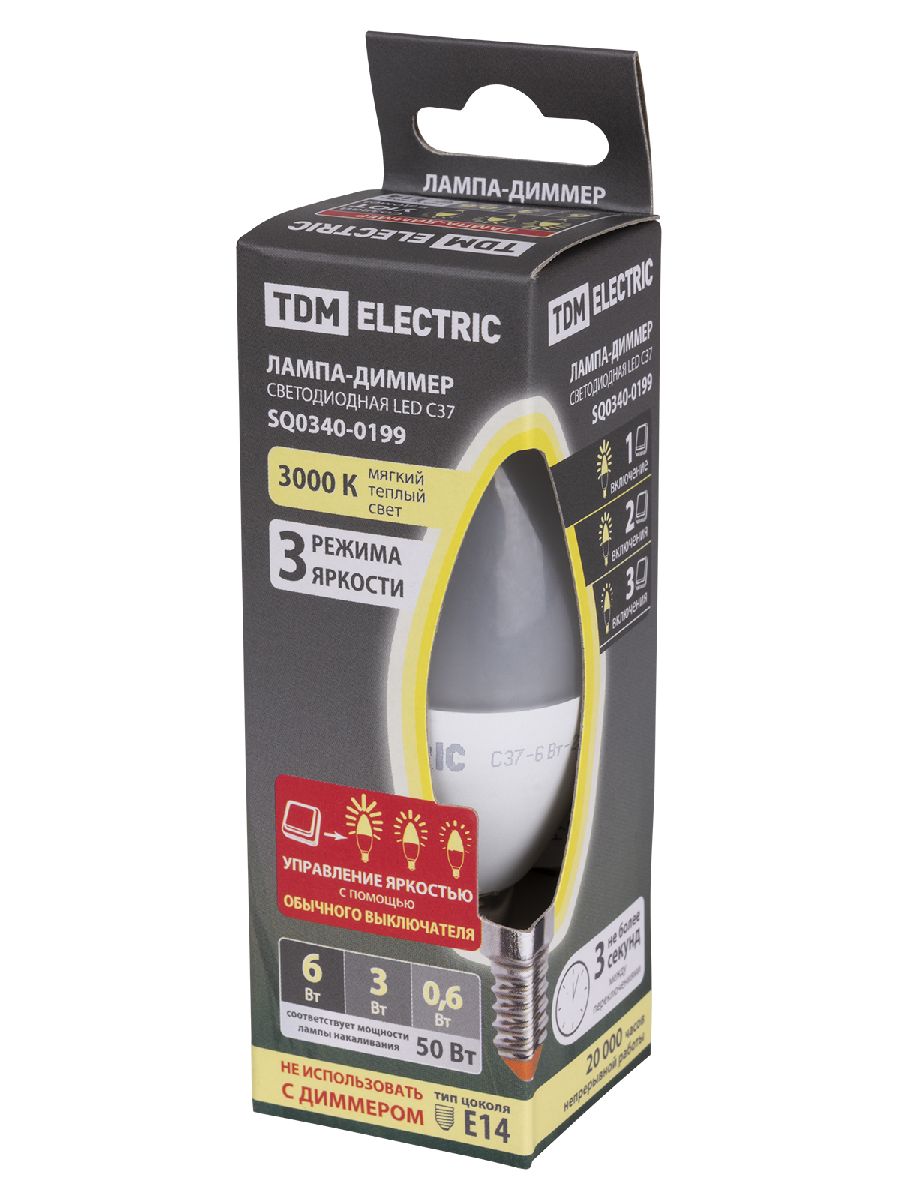 Лампа светодиодная диммируемая TDM Electric Е14 6W 3000K прозрачная SQ0340-0199