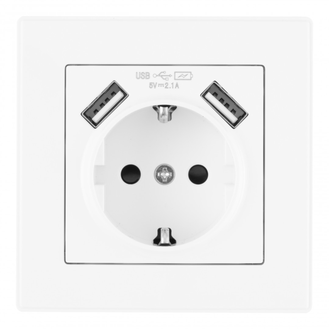 Комплект розетки с/з и шторками + USB и рамкой Arte Milano SET06-1-47-1 white