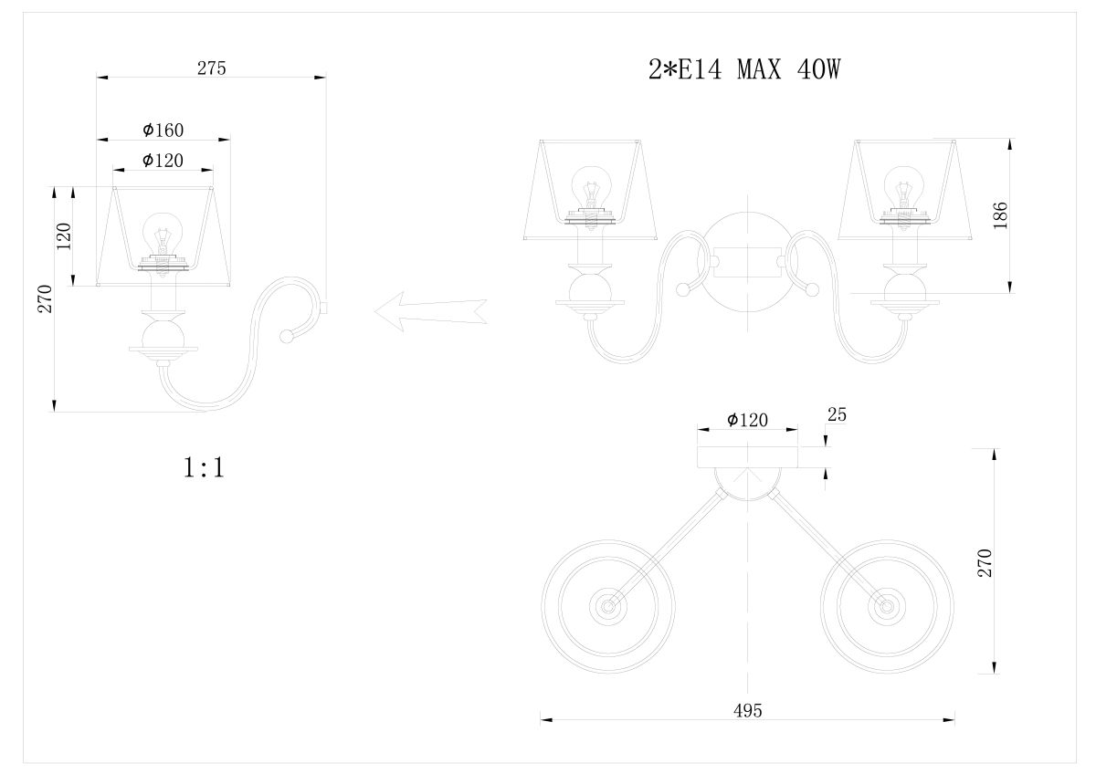Бра Delight Collection KM0837W-2 bronze