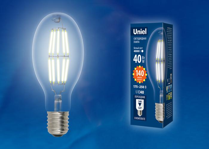 Лампа светодиодная филаментная (UL-00003761) Uniel E40 30W 6500K прозрачная LED-ED90-30W/DW/E40/CL GLP05TR