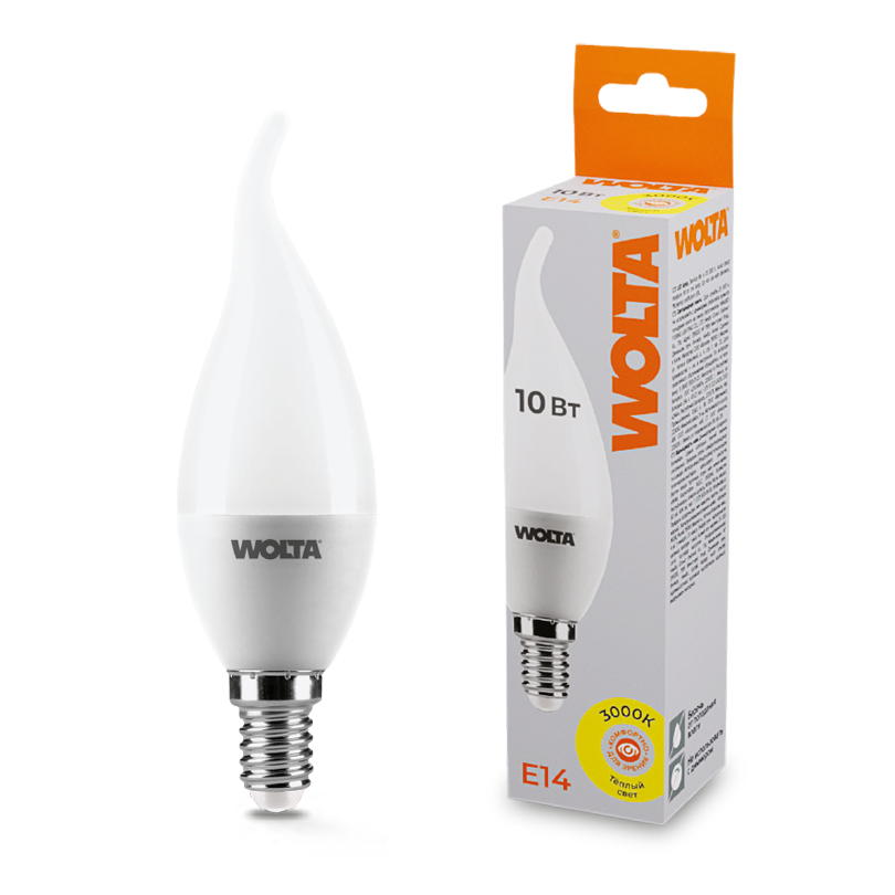 Светодиодная лампа WOLTA 10Вт 3000K E14 свеча матовая 25YCD10E14