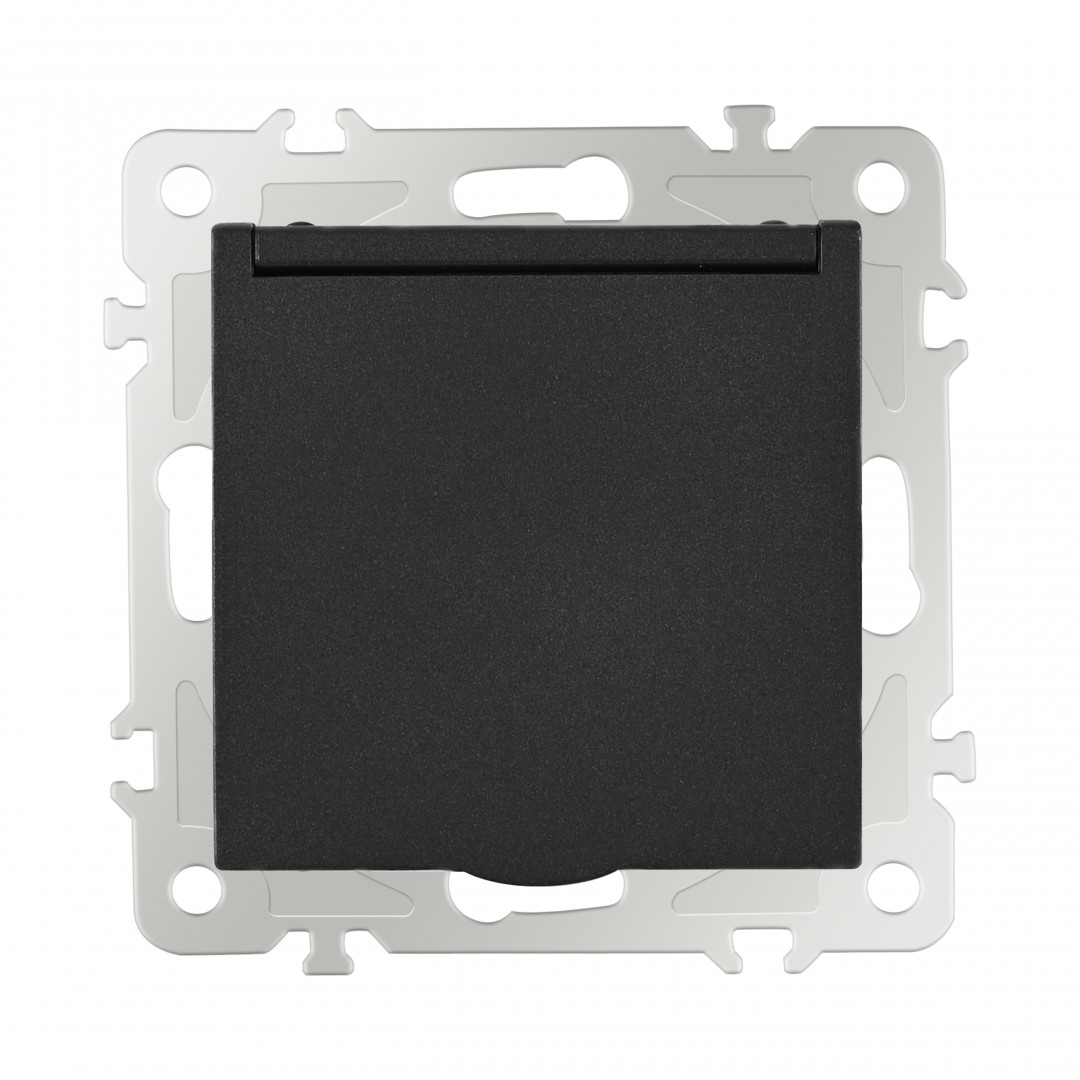 Розетка с заземлением, шторками и защитной крышкой Arte Milano 206.41-1.black