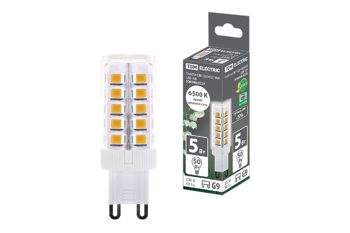 Лампа светодиодная TDM Electric G9 5W 6500K прозрачная SQ0340-0224