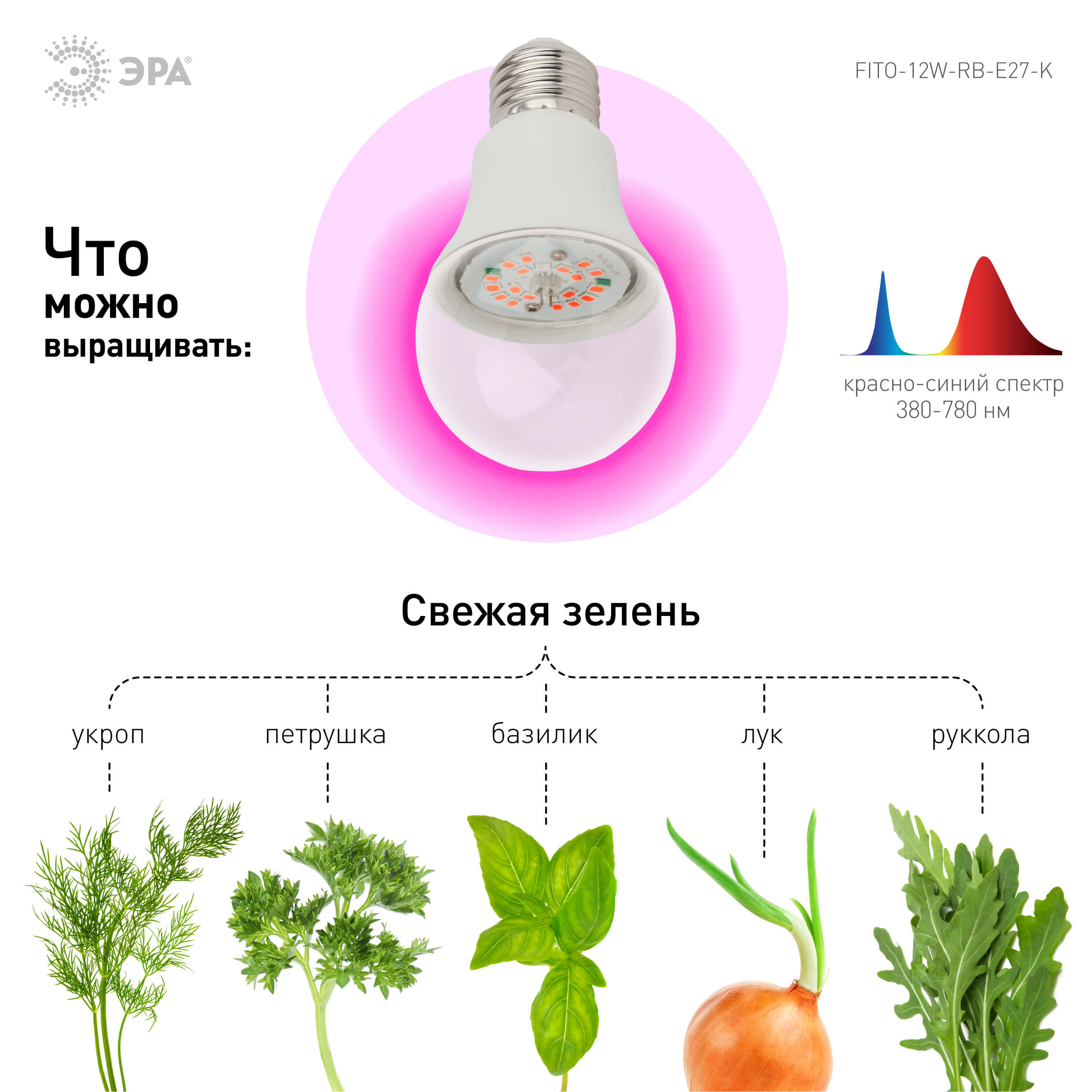 Фитолампа для растений светодиодная ЭРА E27 12W 1310K FITO-12W-RB-E27-K Б0039070